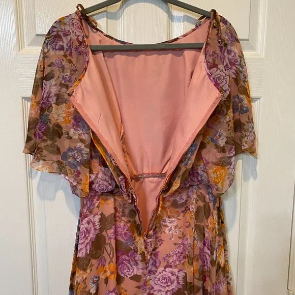 70's Vintage Handmade, Fully lined Chiffon & Taffeta floor length gown - Picture 7 of 9